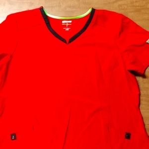 Women's scrub set Top sz/LG pants size MM. Red and Black
